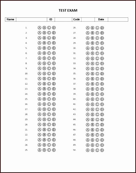 Printable Blank Answer Sheet Template