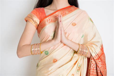 Fair Skin Indian Woman In Traditional Sari Dress