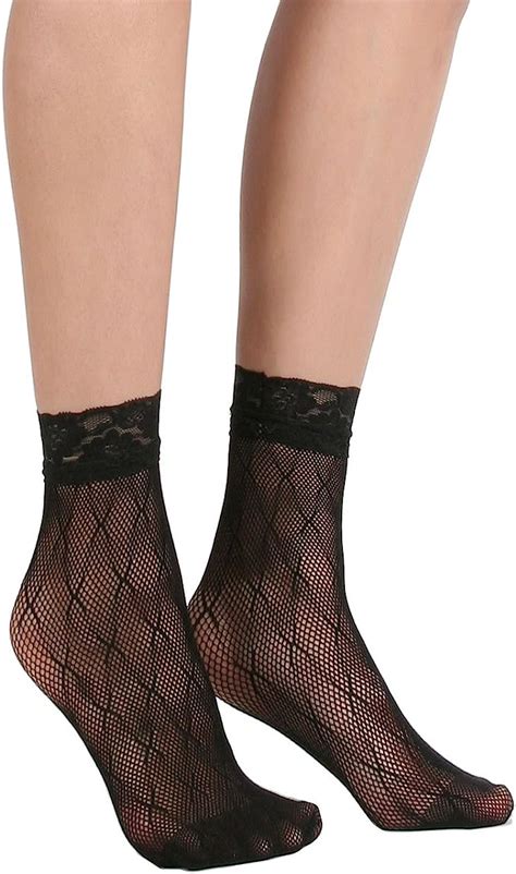 Womens Lace Ankle Socks One Size Regular X Mesh Black 3pair Clothing