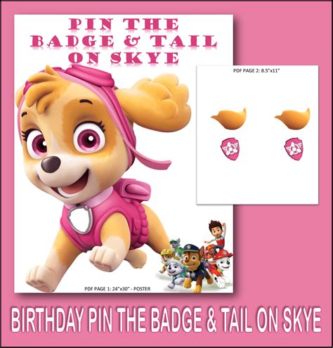 Pin The Badge And Tail On Skye Paw Patrol Birthday Printable Etsy