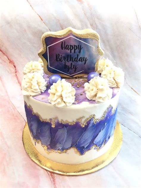 Purple Buttercream Stroked Birthday Cake