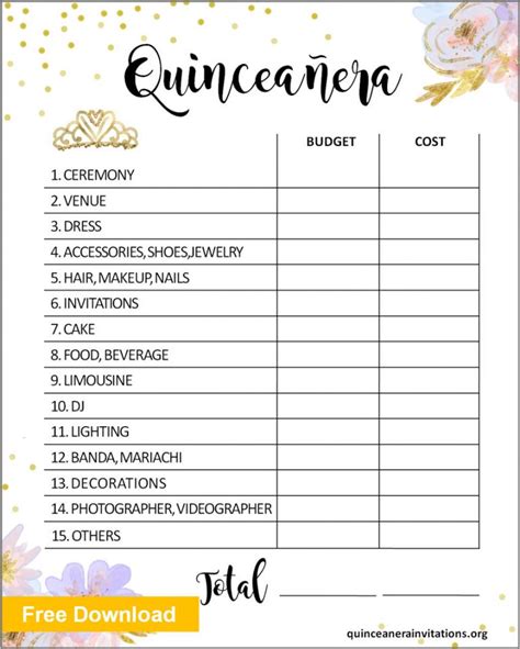 Printable Quinceanera Checklist Customize And Print