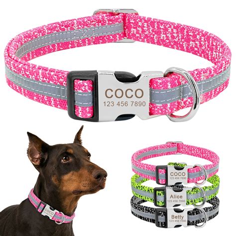 Dog Collar Personalized Reflective Dog Collars Custom Engraved Name Tag