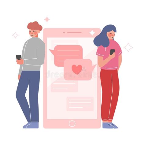 Couple Using Website Or Mobile Application For Dating Virtual Relationships Vector Illustration