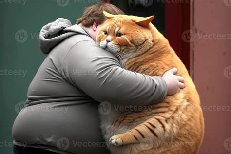 Cute Fat Cat Hugs Fat Man In Nature Background 23373591 Stock Photo At