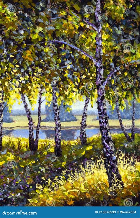 Oil Painting Acrylic Modern Art Russian Sunny Rural Landscape With