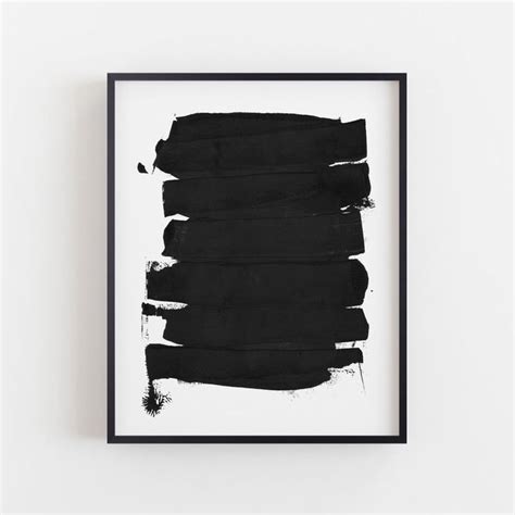 Black Minimalist Abstract Brush Stroke Painting Print Modern Etsy