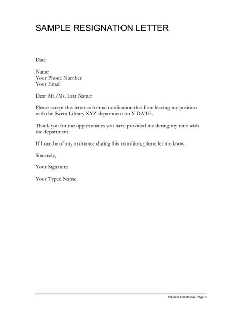 Simple Resignation Letter Templates Addictionary