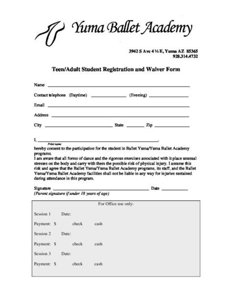 Adult Registration And Waiver Form Updated Ballet Yuma