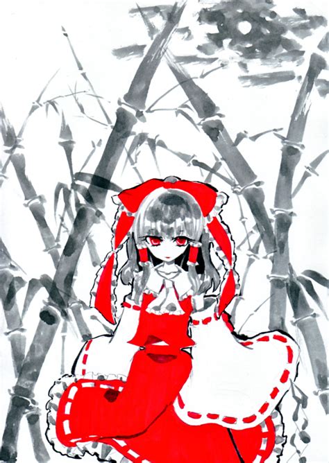 Miri Miri Tobira No Mukou Hakurei Reimu Touhou 1girl Bamboo Bamboo Forest Black Hair