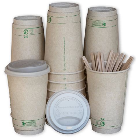 Disposable Compostable Coffee Cups With Lids Stirrers And Sleeves