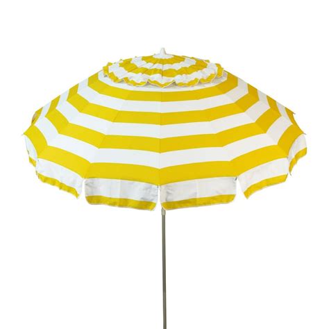 Deluxe 8 Ft Yellow And White Stripe Patio And Beach Umbrella With Travel