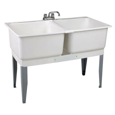 mustee 46 x 34 in plastic laundry tub white double basin utility sink w faucet 671031003904 ebay