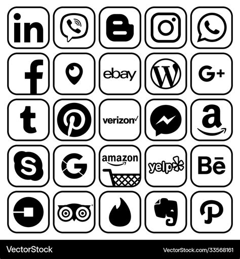 Set Popular Social Media And Other Icons Vector Image