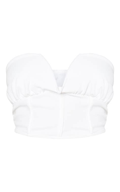 White Crepe Underbust Structured Crop Top Prettylittlething Usa