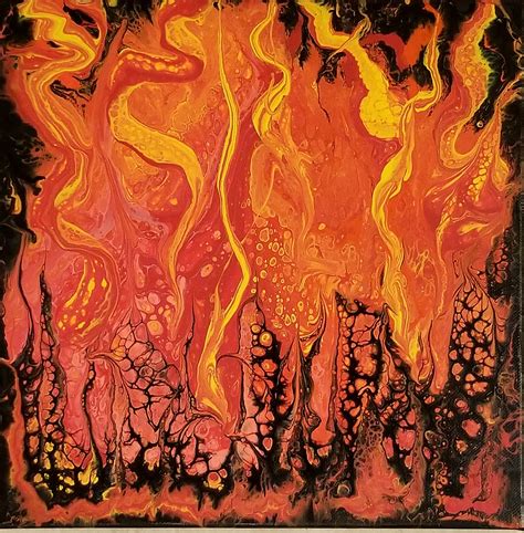 Hot In Here Acrylic Pour Canvas Painting Flames Red Yellow
