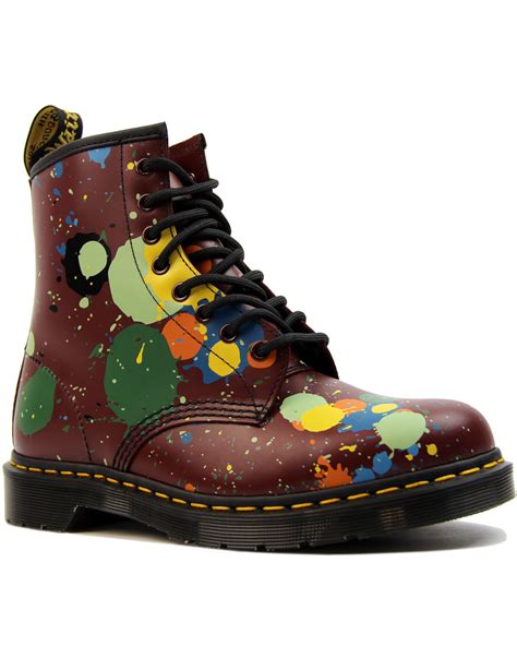 Dr Martens 1460 Paint Splatter Mens Retro Mod Boots In Cherry