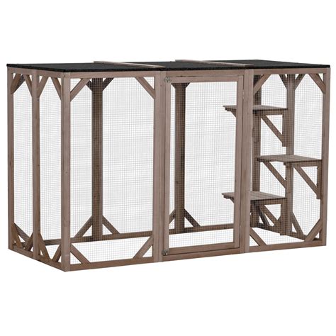 Buy Pawhut Outdoor Cat House Catio Wooden Feral Cat Shelter Cat Cage