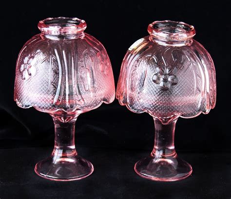 pressed glass fairy lamp crystal clear 6 pink flowers votive candle holder fairy lamp votive