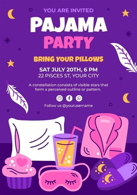 Hand Drawn Bring Your Pillows Pajama Party Invitation Party Invite Design Party Invite