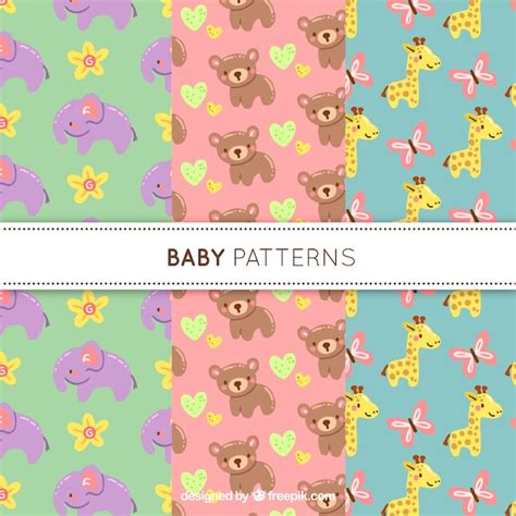 Collection Of Three Cute Baby Patterns Free Vector