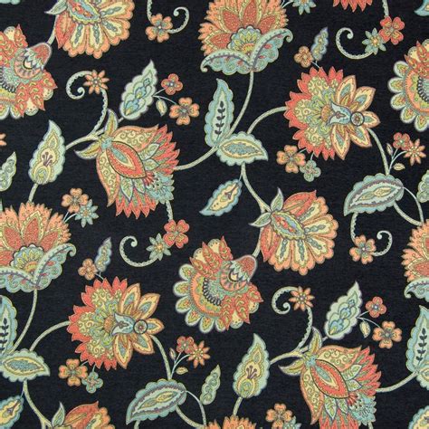 Noir Black Floral Chenille Upholstery Fabric Greenhouse Fabrics