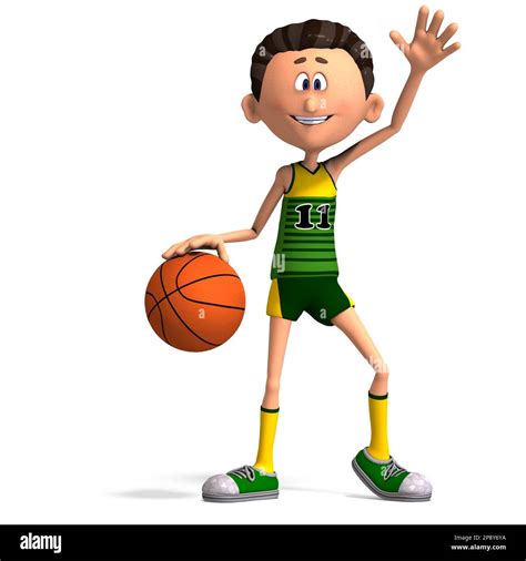 3d Illustration Of A Cute And Funny Cartoon Basketball Player Dribbling