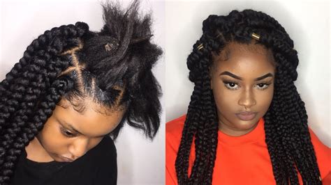 Depending on the amount of hair you use and also depending on the size of the sections of hair, jumbo box braids can put less tension on your follicles. Jumbo/ Large Box Braids Tutorial| rubber band method - YouTube