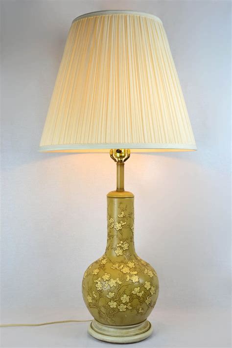 Large Vintage Ceramic Table Lamp With Yellow Flowers By Offcentermodern