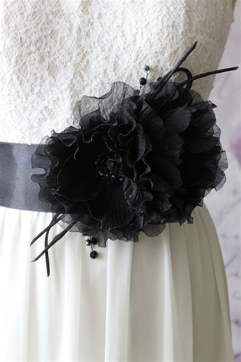 Black Fashion Flower Pin Large Silk Fabric Flower Brooch Etsy