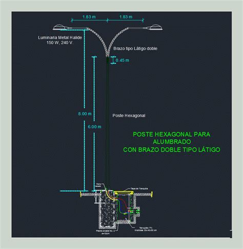 Detalle De Poste Exagonal En AutoCAD Librería CAD