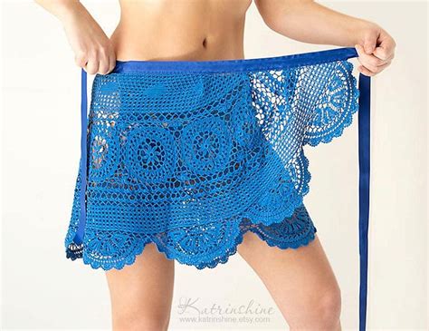 Crochet Beach Skirt Crochet Cover Up Blue Crochet Skirt Wrap Skirt