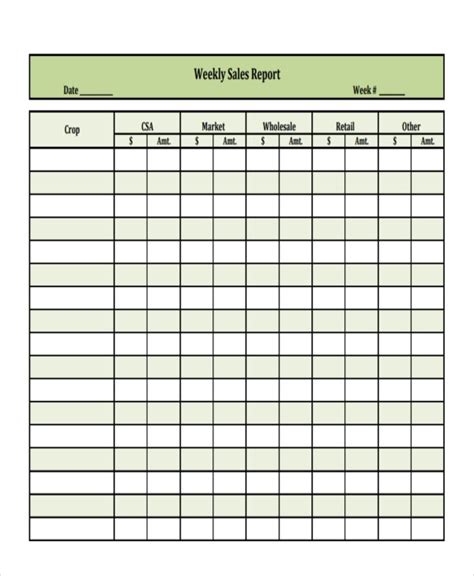 Weekly Sales Report Template Word Printable Calendar Blank