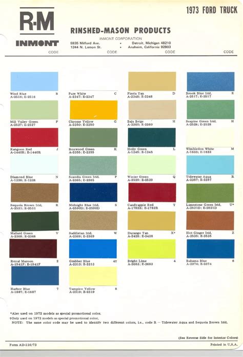 69 Ford Truck Color Chart