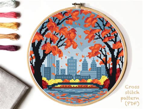 Autumn Landscape Modern Cross Stitch Pattern Nature New York City