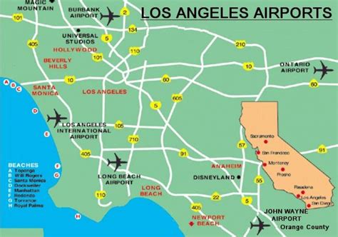 La Area Airports Map Los Angeles Area Airports Map California Usa