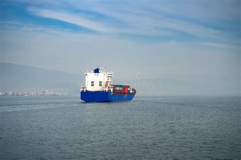 Blue Container Ship Cruising At Sea Stock Image Image Of Color