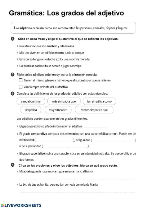 Ficha Online De Grados Del Adjetivo Para Cuarto De Primaria Puedes