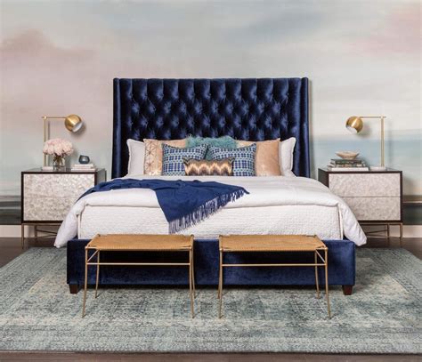 Amelia Tall Bed Brussels Midnight Blue Bedroom Decor Blue And Gold