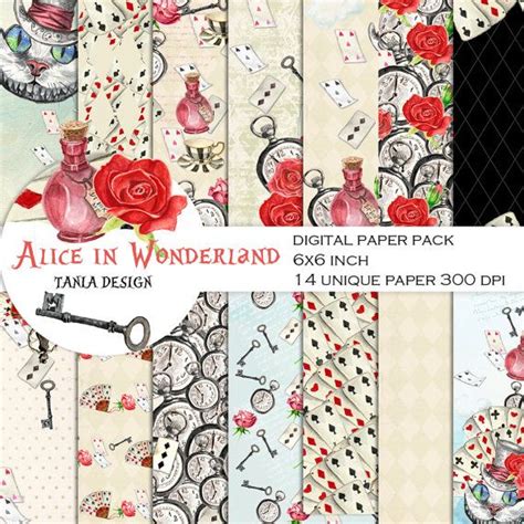 Alice In Wonderland Paper Pack Alice Digital Paper Pack Watercolor