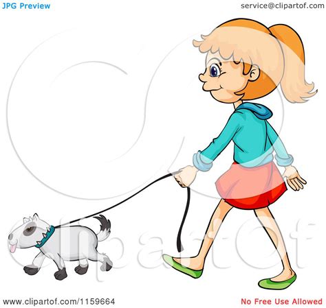 Cartoon Of A Girl Walking A Dog Royalty Free Vector