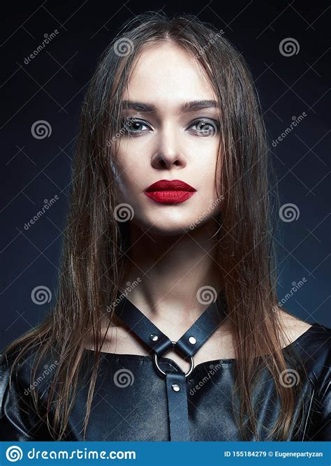 Beauty Make Up Girl With Wet Hair And Red Lips Stock Image Image Of