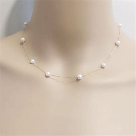 Pearl Floating Necklace 5mm Round Freshwater Pearl Necklace Illusion