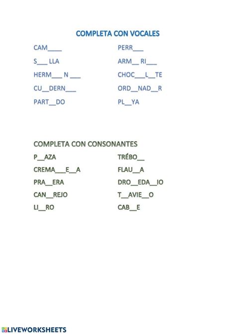 Completa Con Vocales Y Consonantes Interactive Worksheet In The Best