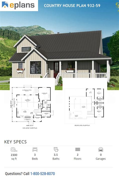 Country Style House Plan 3 Beds 35 Baths 2300 Sqft Plan 932 59
