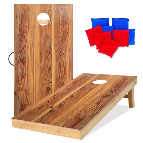 buy solid wood regulation size cornhole set portable bean bags toss game with durable wood grain