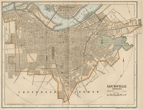 Louisville Ky Street Map Plan Authentic 1903 Dated Landmarks