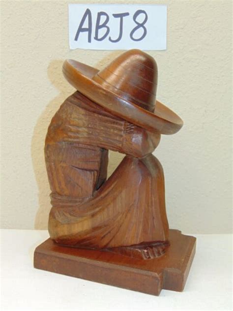 Vintage Wood Carved Mexico Made Carving Taking Siesta Wsombrero Man