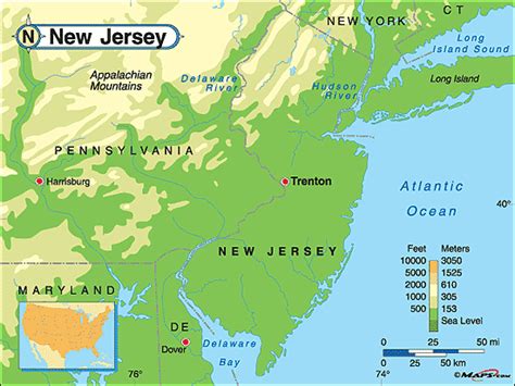 New Jersey Physical Map By From World