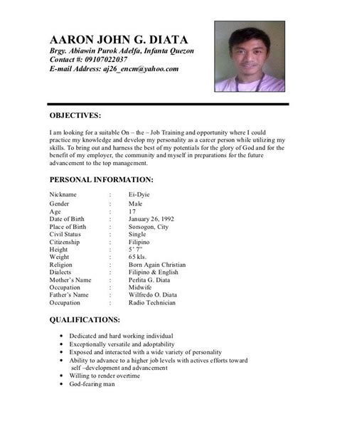 Download image more @ alielephant.blogspot.com. Example of resume format for ojt | Sample resume cover letter, Sample resume templates